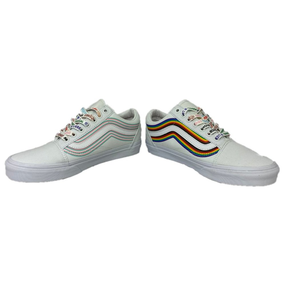 Vans Old Skool Pride Low Top White Leather Canvas Shoes - Picture 4 of 8